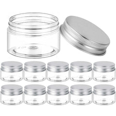 SenseYo 1oz plastic cream jar close-up with silver lid, travel-ready and secure.