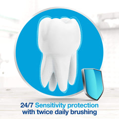 Whitening feature text on Sensodyne toothpaste tube