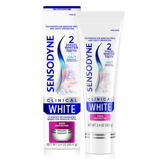 Front view of Sensodyne Clinical White toothpaste 3.4 oz tube