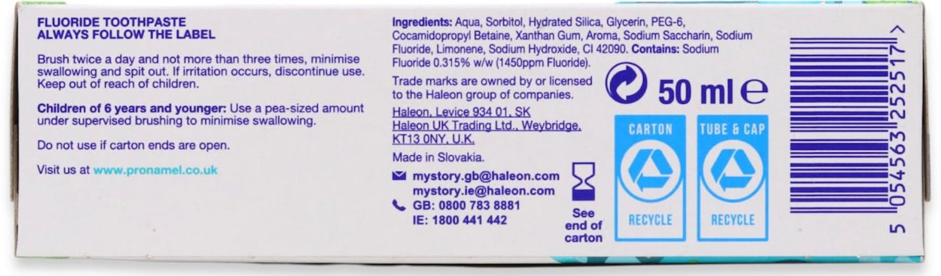 Pack shot showing five tubes of Sensodyne Pronamel Children toothpaste