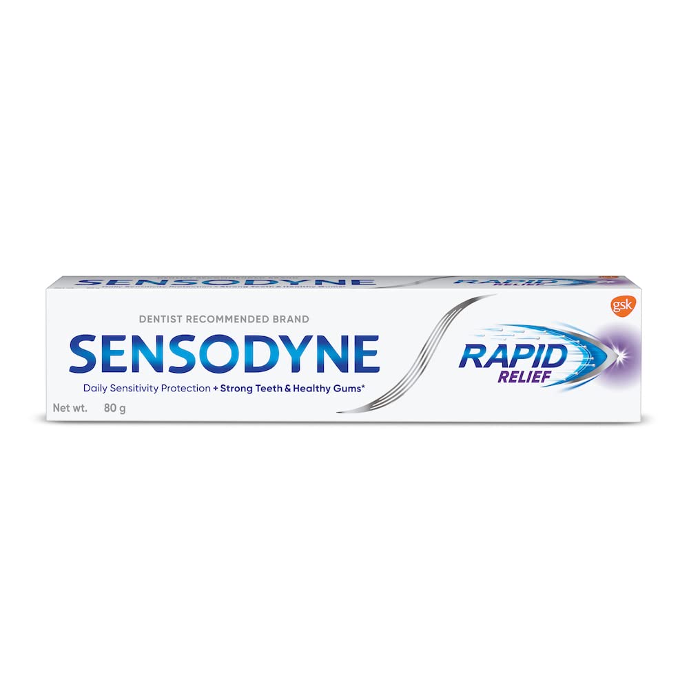 Front view of Sensodyne Rapid Relief toothpaste 80 g pack of 2