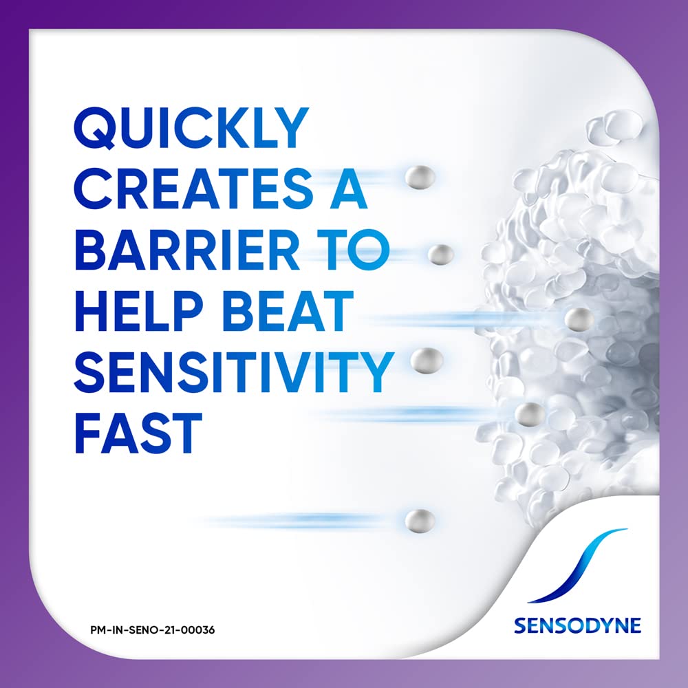 Flat lay of Sensodyne Rapid Relief toothpaste with packaging