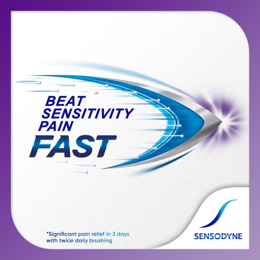 Close-up of Sensodyne Rapid Relief mint toothpaste tube