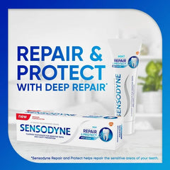 Back label showing ingredients and directions on Sensodyne Repair and Protect Mint toothpaste