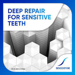 Packaging showing four-tube Sensodyne Repair & Protect toothpaste pack