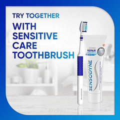 Toothpaste on vanity with dental care setup