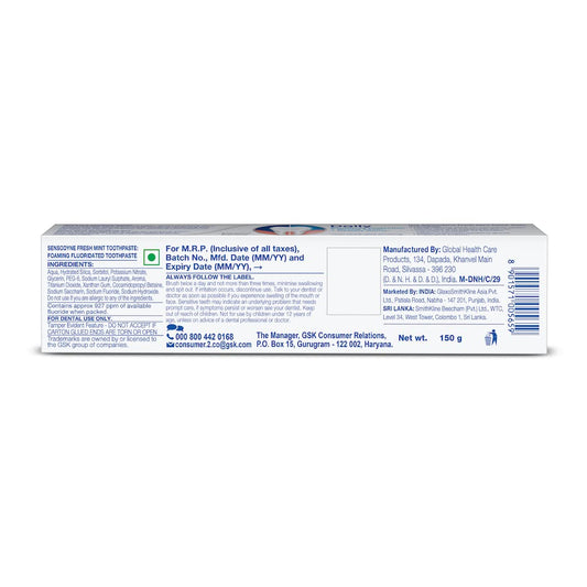 Sensodyne Sensitive Toothpaste Fresh Mint 150g - tube close-up