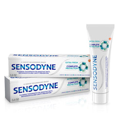 Two 3.4 oz Extra Fresh Sensodyne Complete Protection tubes for gingivitis and sensitive teeth