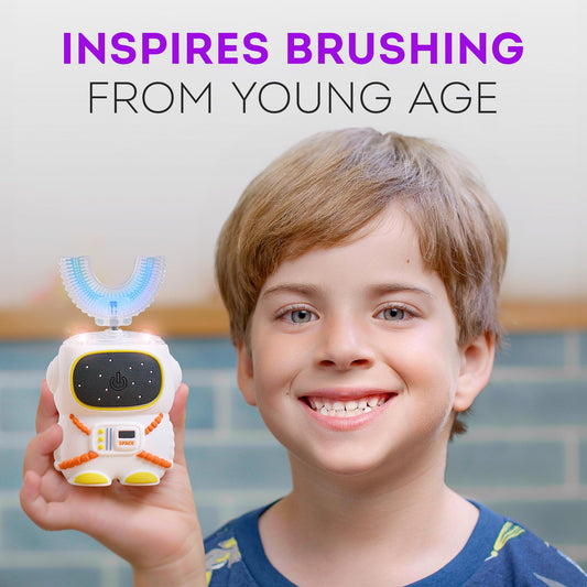 Astronaut-design U-shaped toothbrush for kids – white