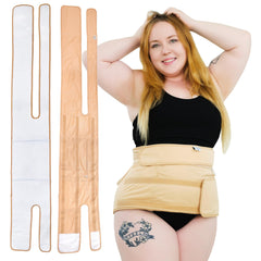 Sentre Plus-Size Castor Oil Pack Wrap exterior in khaki with leak-resistant outer layer