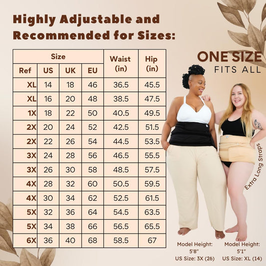 Front view of castor oil wrap showing adjustable straps up to 67 inches