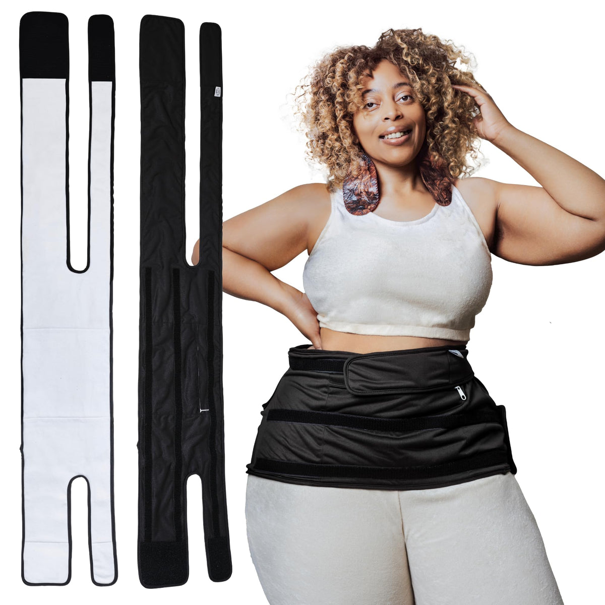 Sentre Plus-Size Castor Oil Pack Wrap in Black, extended to 67 inches
