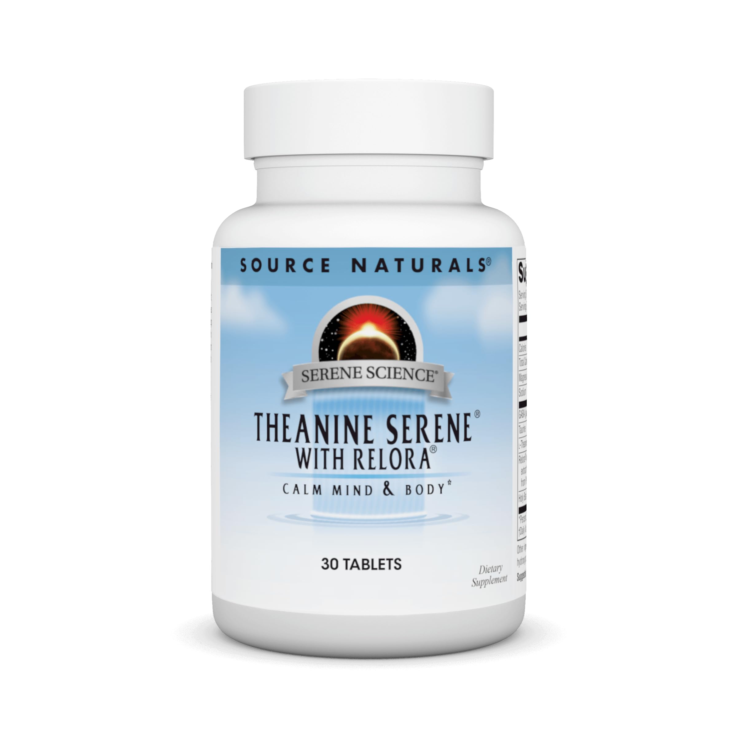 Front view of Serene Science Theanine Serene bottle with Relora, magnesium and GABA