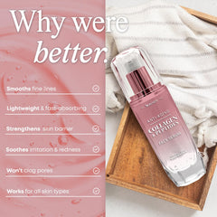 Serenity Dew Serum on face, smoothing glow in use.