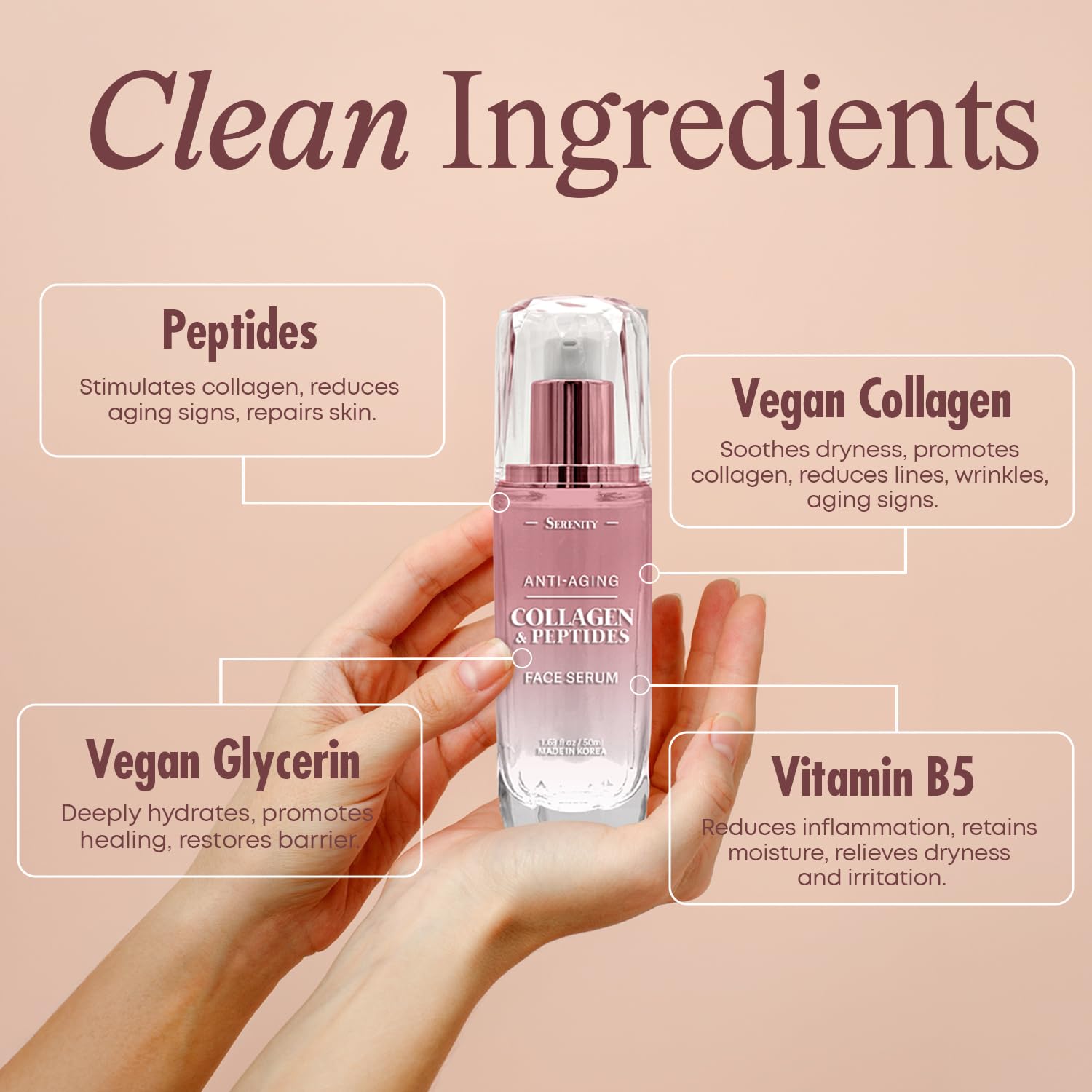 Serenity Dew Serum texture swirl, lightweight and fast-absorbing.