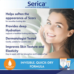 Serica Scar Gel clear-application on skin demonstrates quick-dry feel.