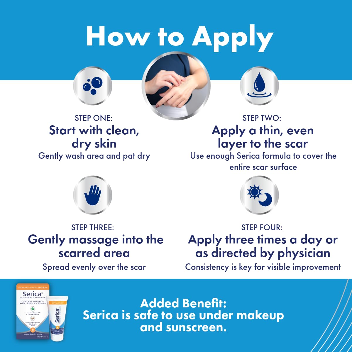Serica Scar Gel on face and body for versatile care.