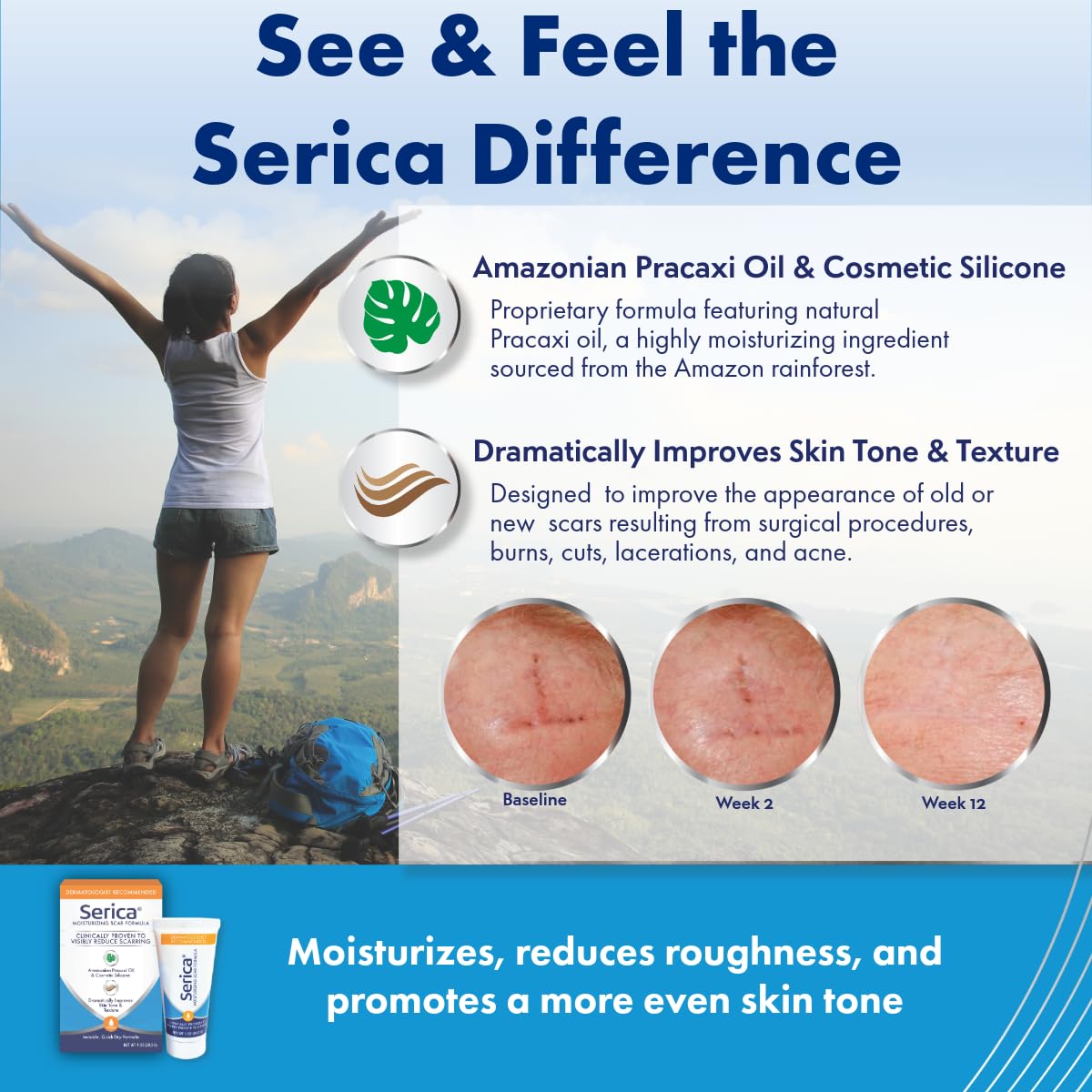 Serica Scar Gel fast-dry on skin shows quick absorption.