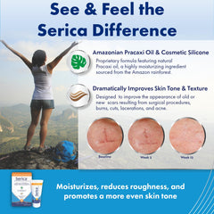 Serica Scar Gel fast-dry on skin shows quick absorption.