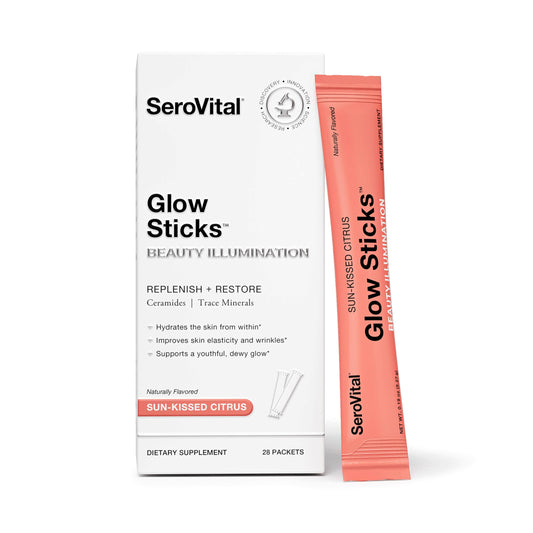 Serovital Glow Sticks Sun-Kissed Citrus flavor box and 28 packets – hero