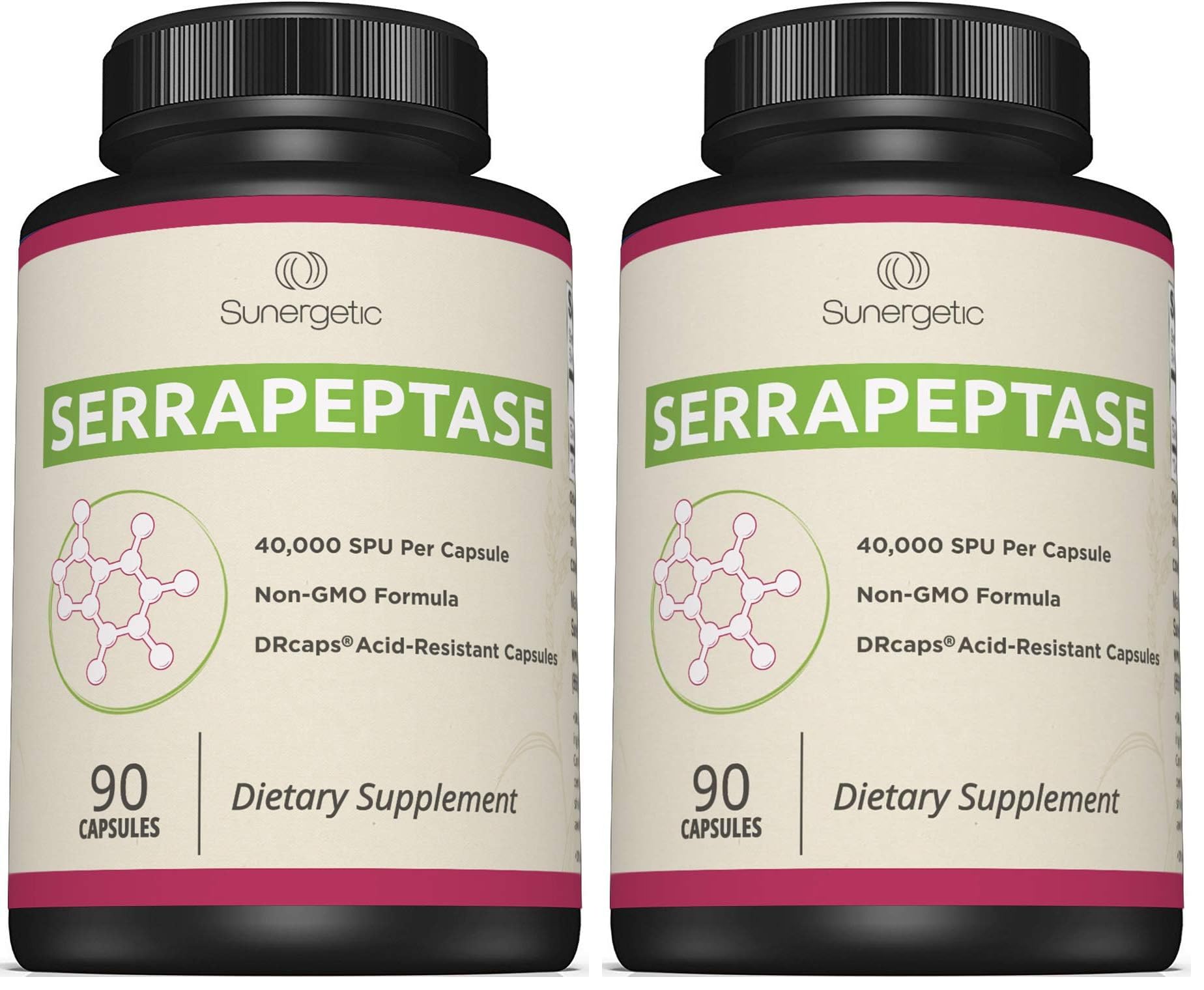 Two bottles of Serrapeptase capsules, 90 per bottle (pack of 2)