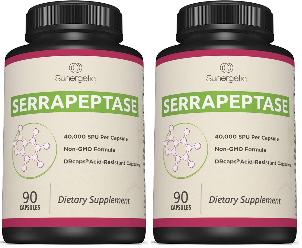 Two bottles of Serrapeptase capsules, 90 per bottle (pack of 2)
