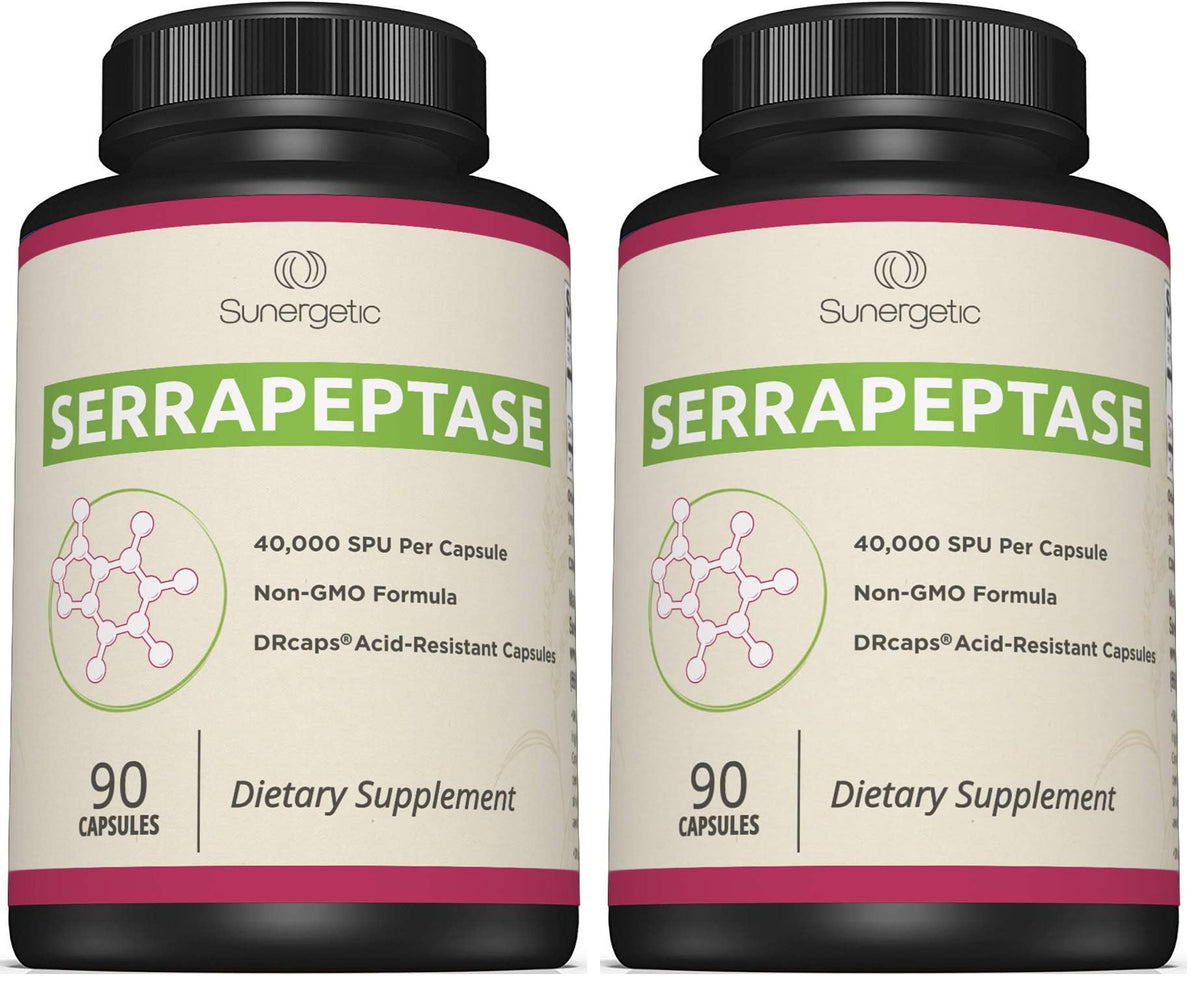 Two bottles of Serrapeptase capsules, 90 per bottle (pack of 2)