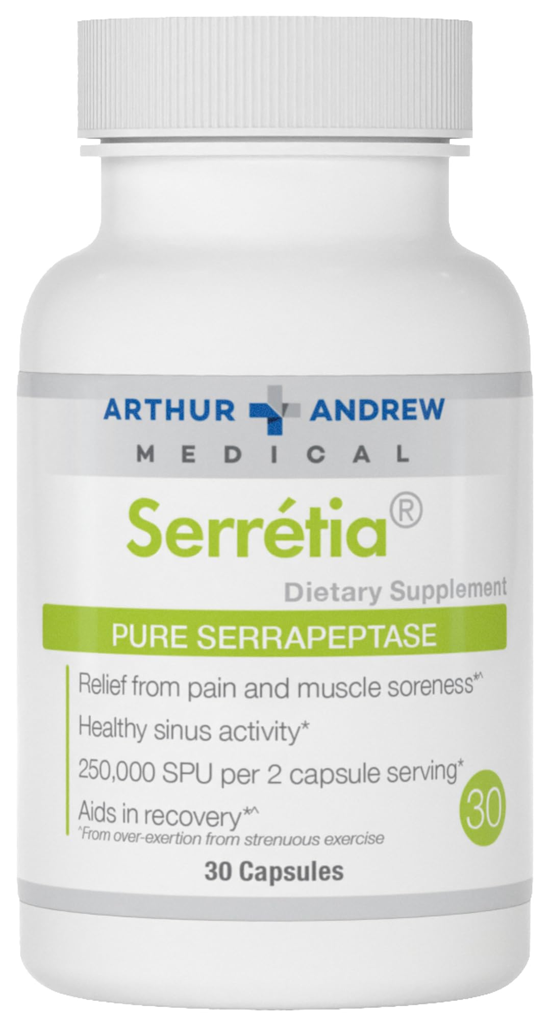 Arthur Andrew Medical Serretia Serrapeptase bottle with 30 capsules