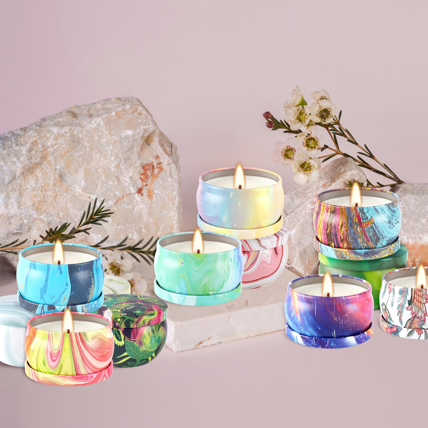 2.5oz soy wax candle with cotton wick in decorative tin