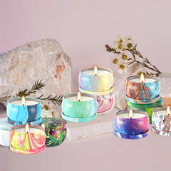 2.5oz soy wax candle with cotton wick in decorative tin