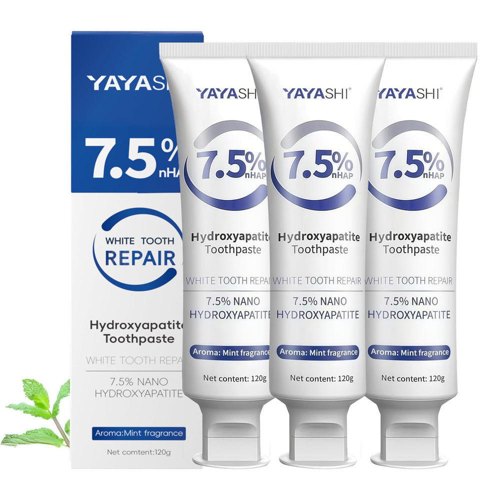 Set of three hydroxyapatite toothpaste tubes with gentle mint for enamel protection