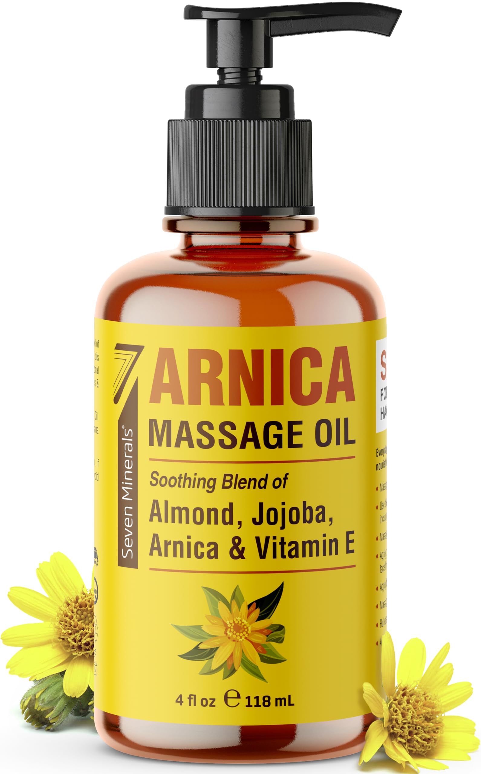 Bottle of Seven Minerals Arnica Sore Muscle Massage Oil, 4 oz