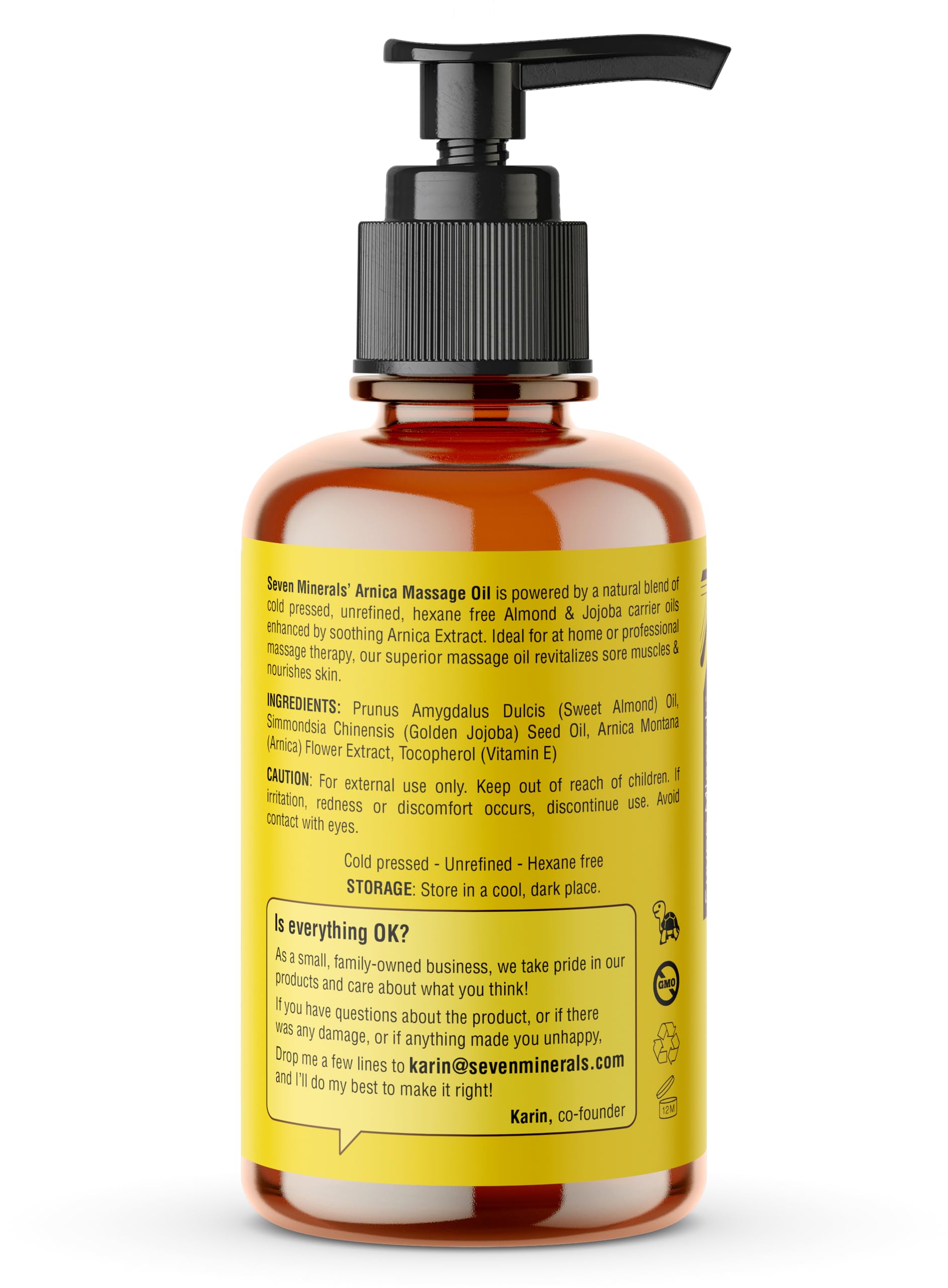 Nutrient-rich blend of Arnica, Sweet Almond, Jojoba, Vitamin E