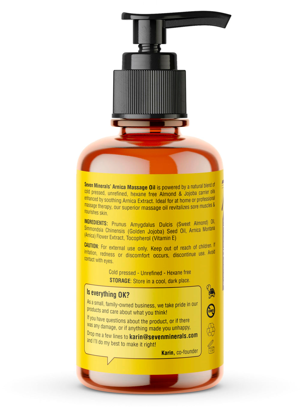 Nutrient-rich blend of Arnica, Sweet Almond, Jojoba, Vitamin E