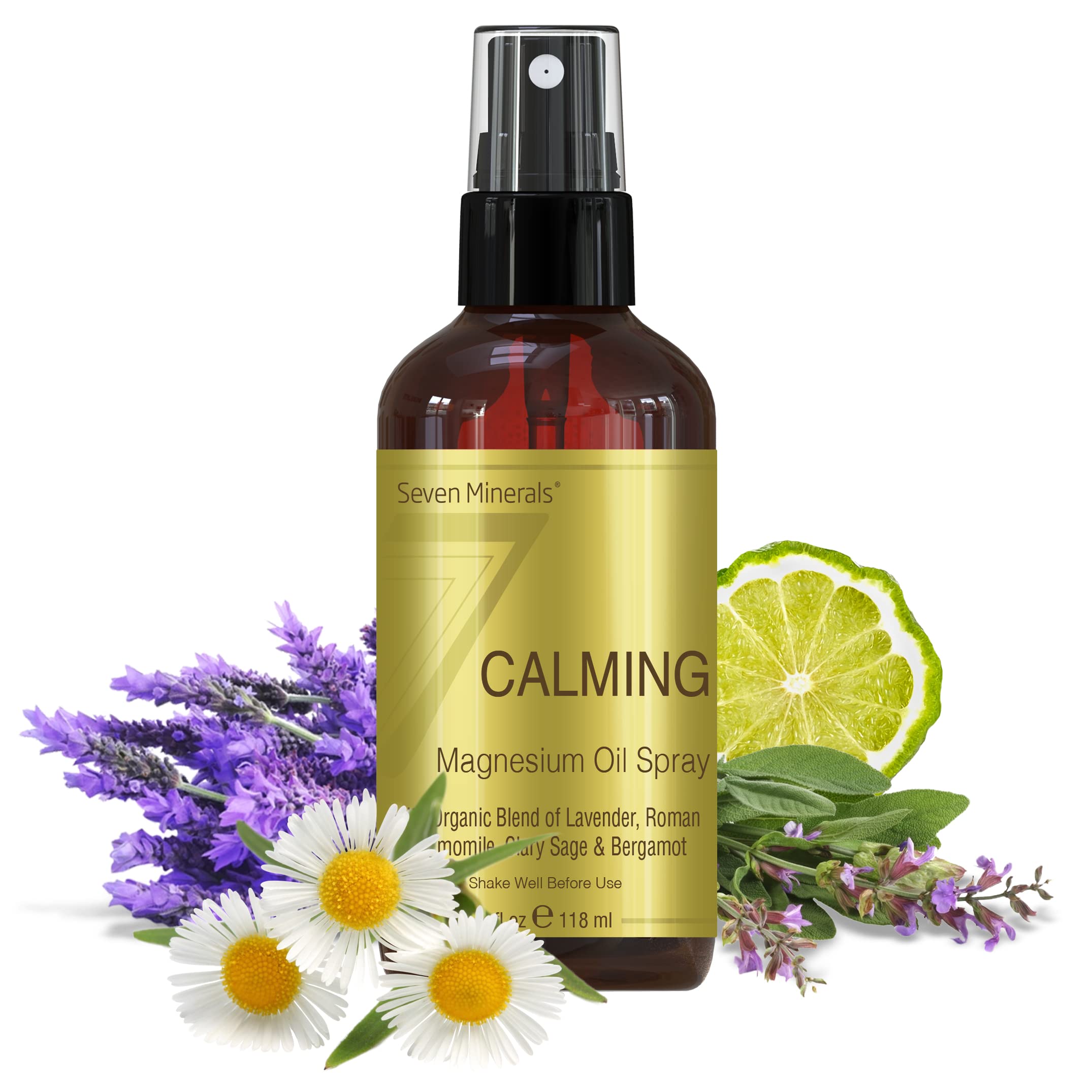 Seven Minerals Calming Magnesium Spray bottle 4 oz with lavender and essential oil blend