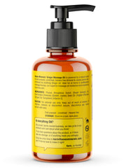 Therapeutic grade Ginger Massage Oil labeling and 4 oz size