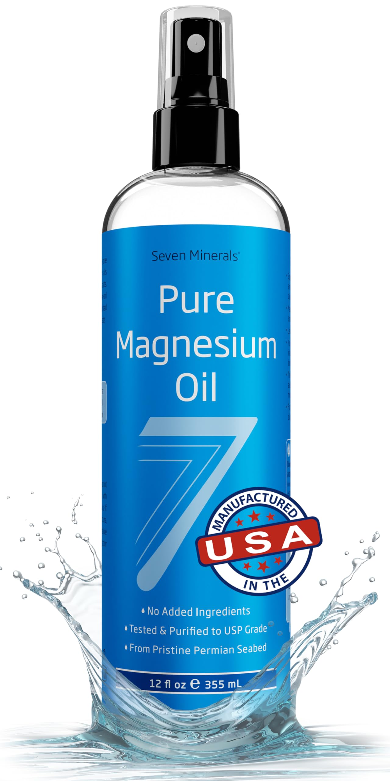 Seven Minerals Magnesium Oil Spray 12oz bottle - front view