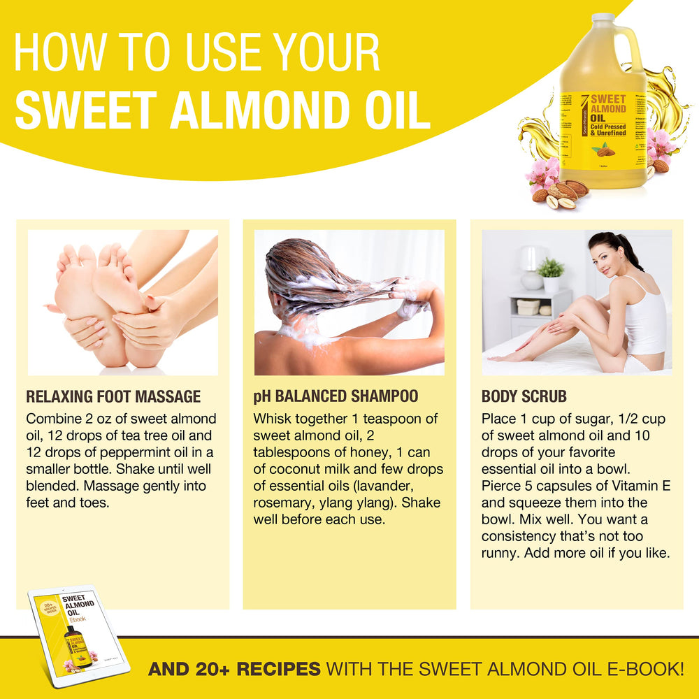 Eco-sized gallon packaging for Seven Minerals Sweet Almond Oil
