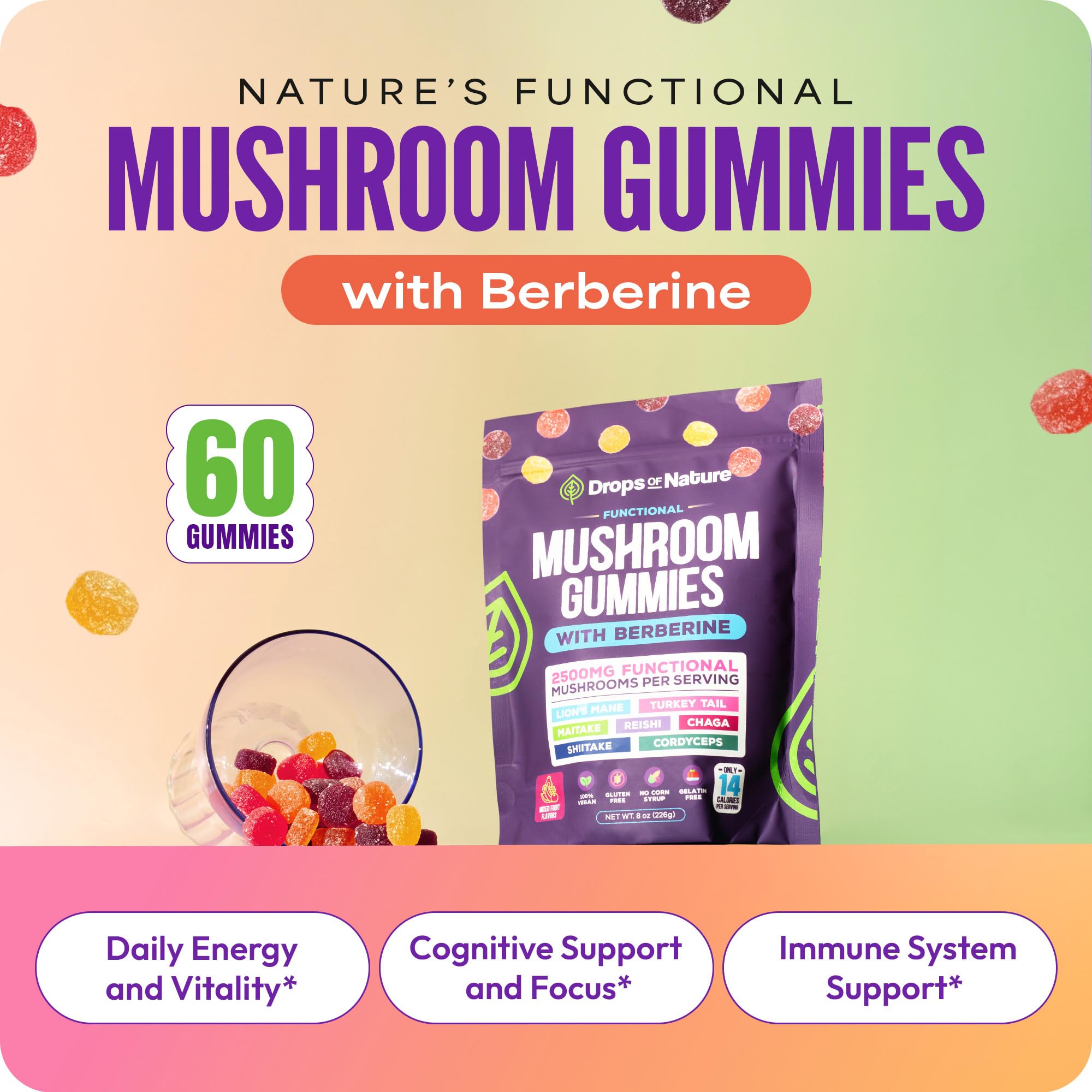 Seven-mushroom blend ingredients label for the supplement