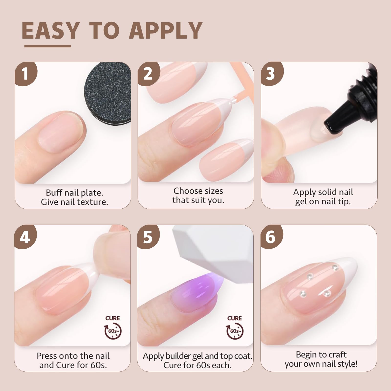 Sevgob comfortable-fit nail tips adapt to flat or curved nails.