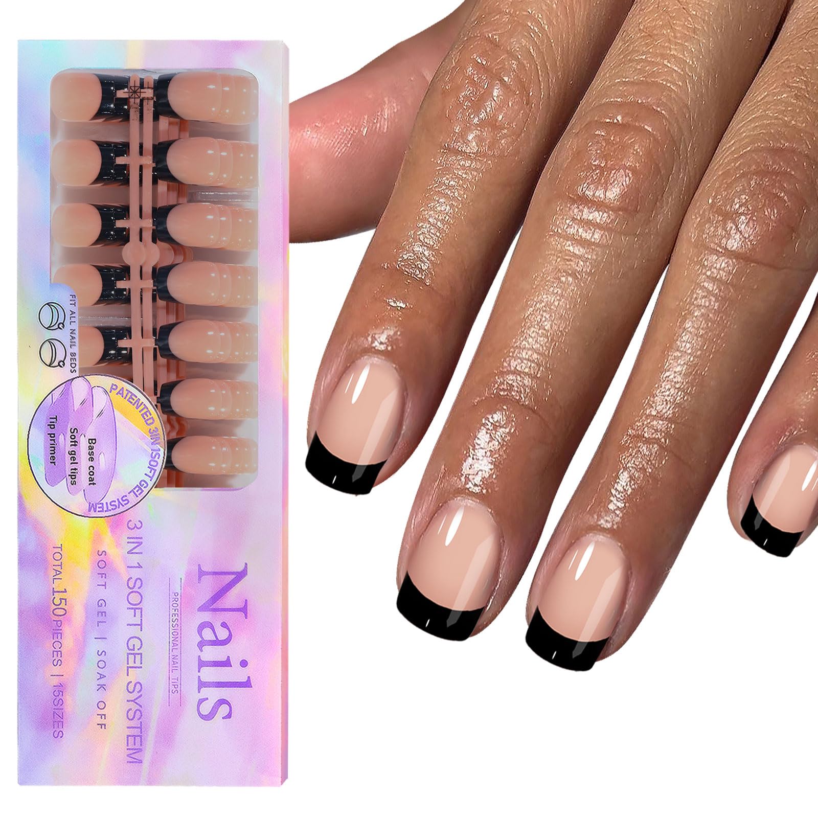 Sevgob French tip press-on nails in nude glossy finish for elegant daily wear.
