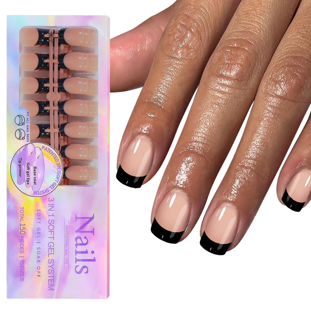 Sevgob French tip press-on nails in nude glossy finish for elegant daily wear.
