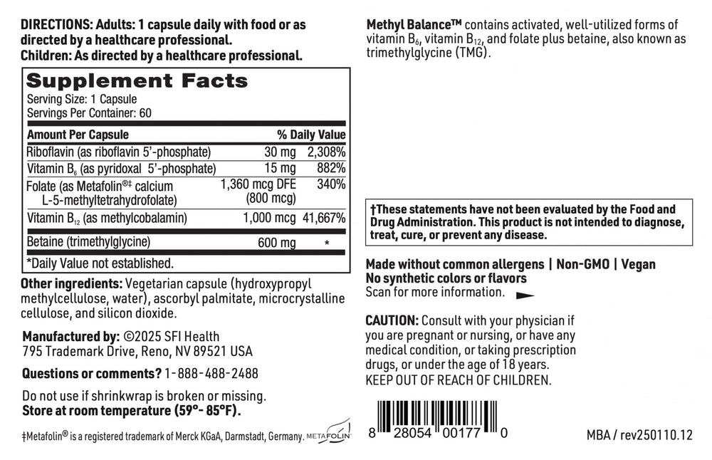SFI Health Klaire Methyl Balance showcasing bioactive B vitamins complex.