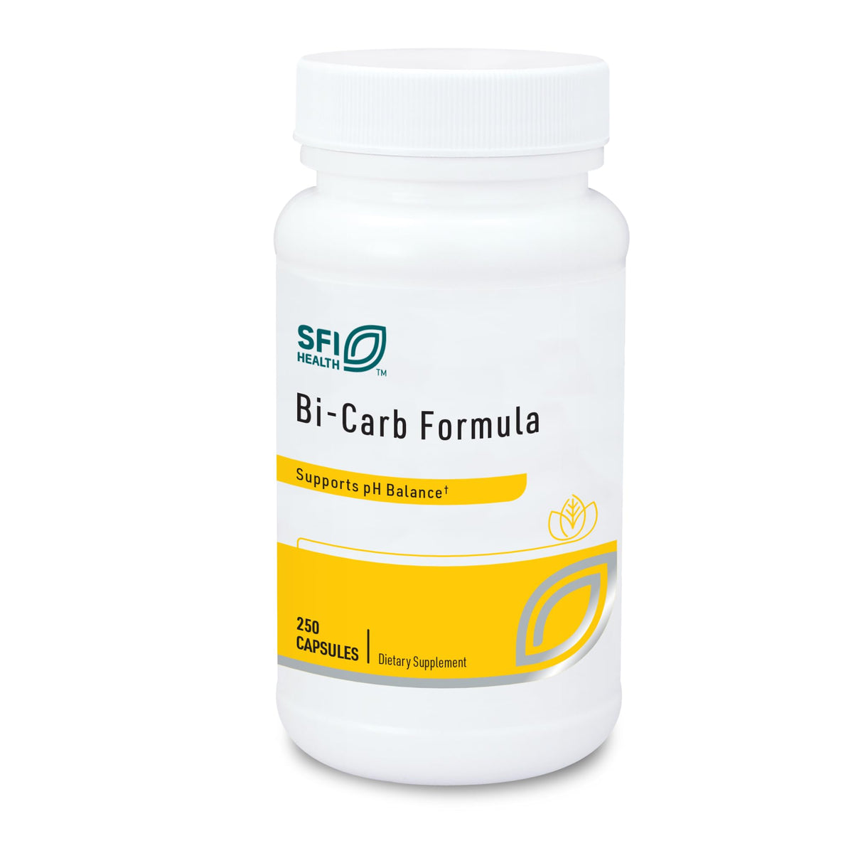 SFI Health Bi-Carb Formula bottle label showing sodium and potassium bicarbonate