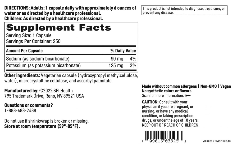 Close-up of mineral capsules for SFI Health Bi-Carb Formula