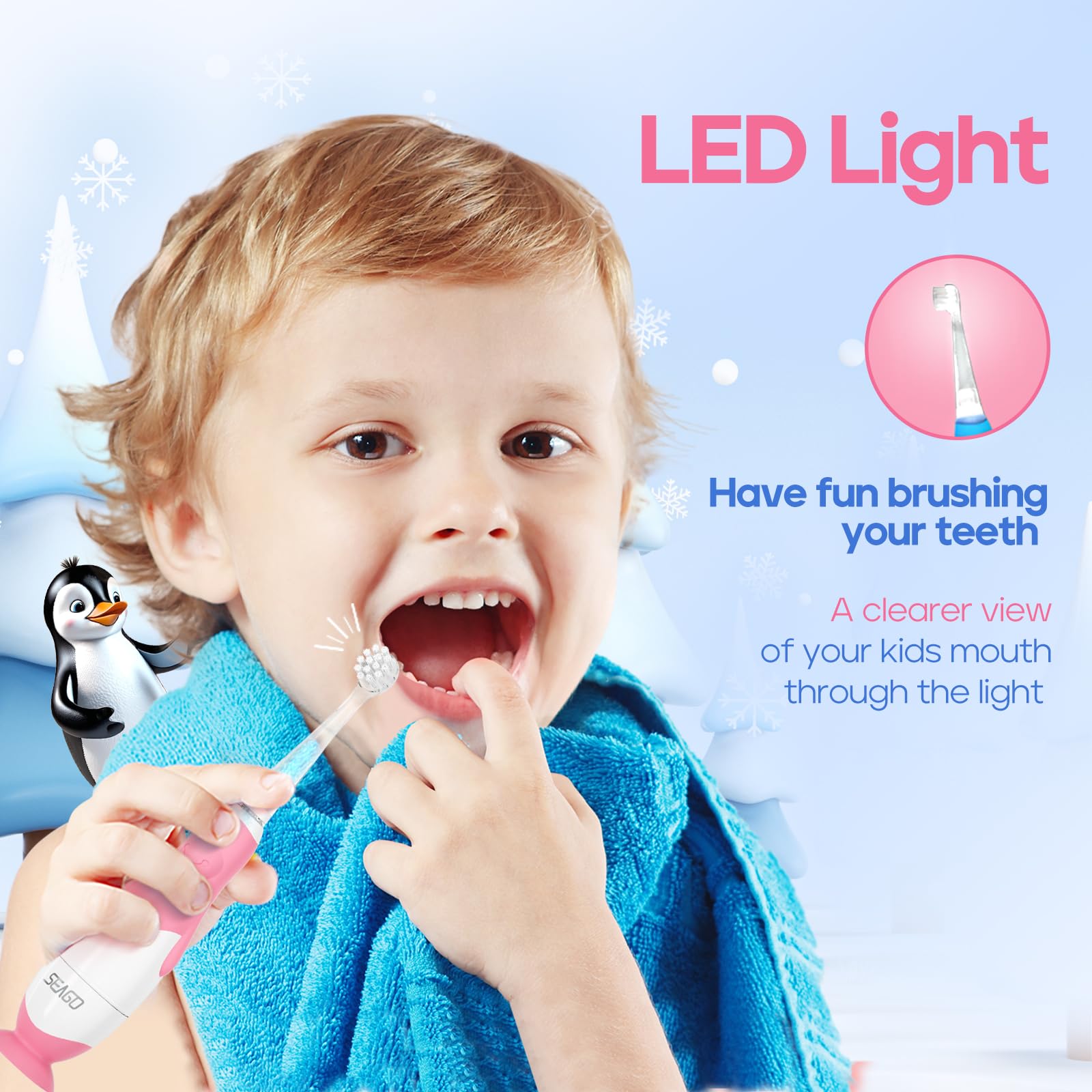 Penguin-inspired design on SEAGO SG-513 toddler toothbrush