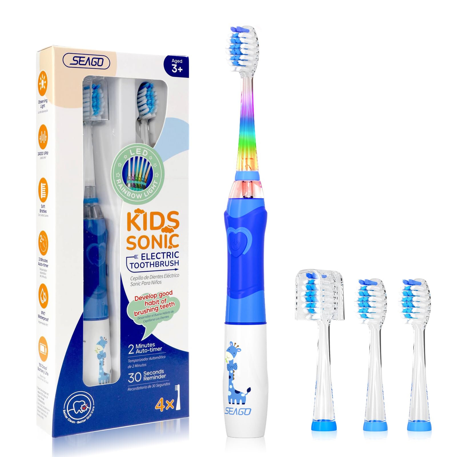 SEAGO Kids Electric Toothbrush Blue – front view