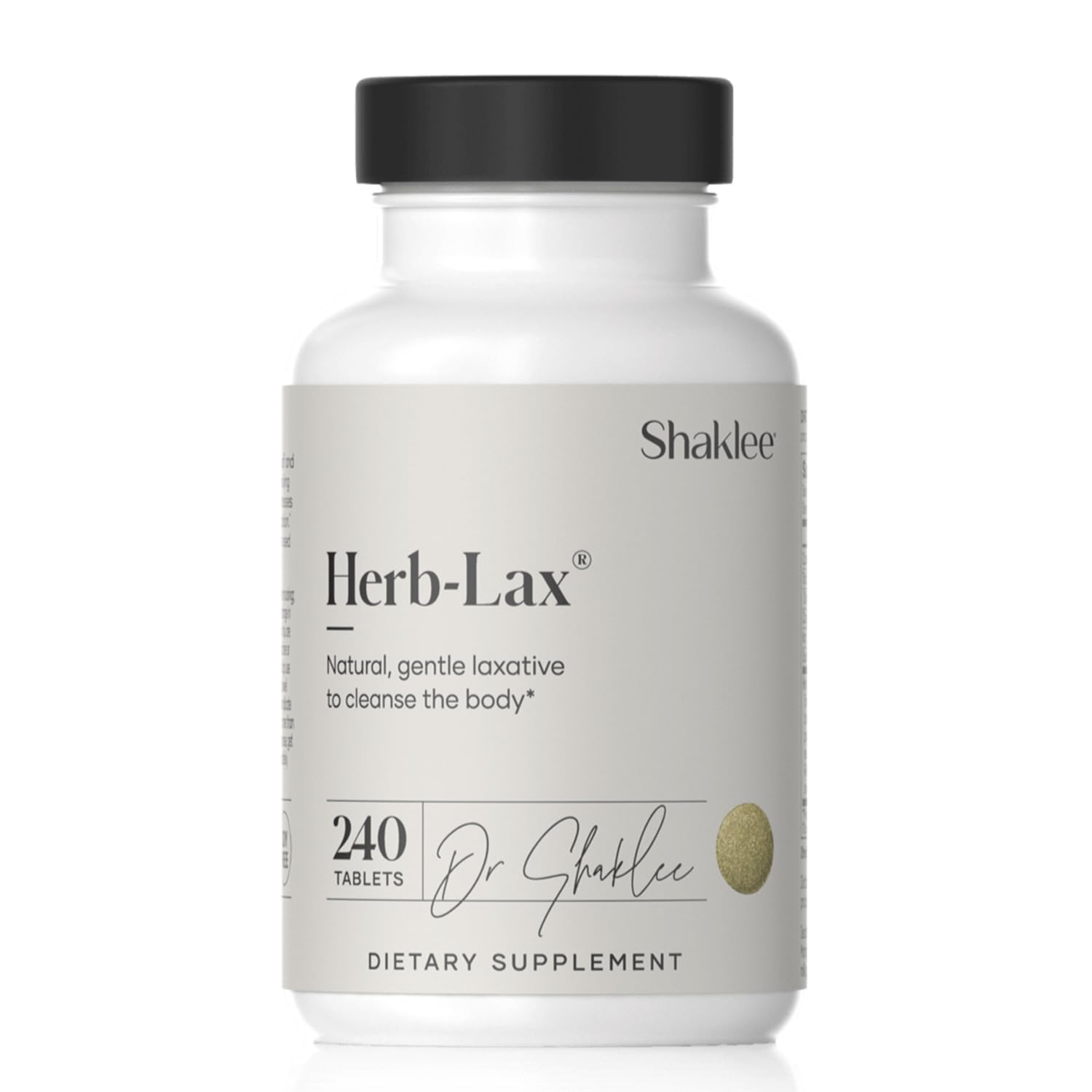 Shaklee Herb-Lax bottle with capsules for gentle digestive support.