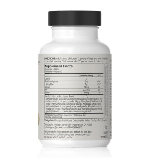 Shaklee Herb-Lax bottle label close-up highlighting herbal blend for digestive comfort.