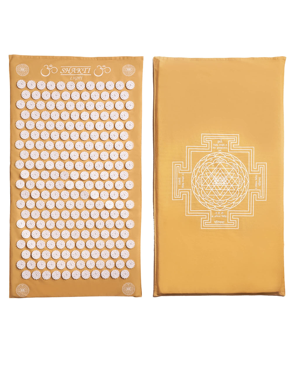 ShaktiMat Classic Acupressure Mat in yellow with light intensity on a white surface